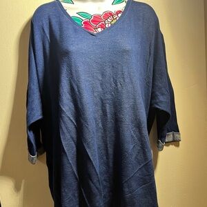 Femme Blue Knit V Neck Shirt
